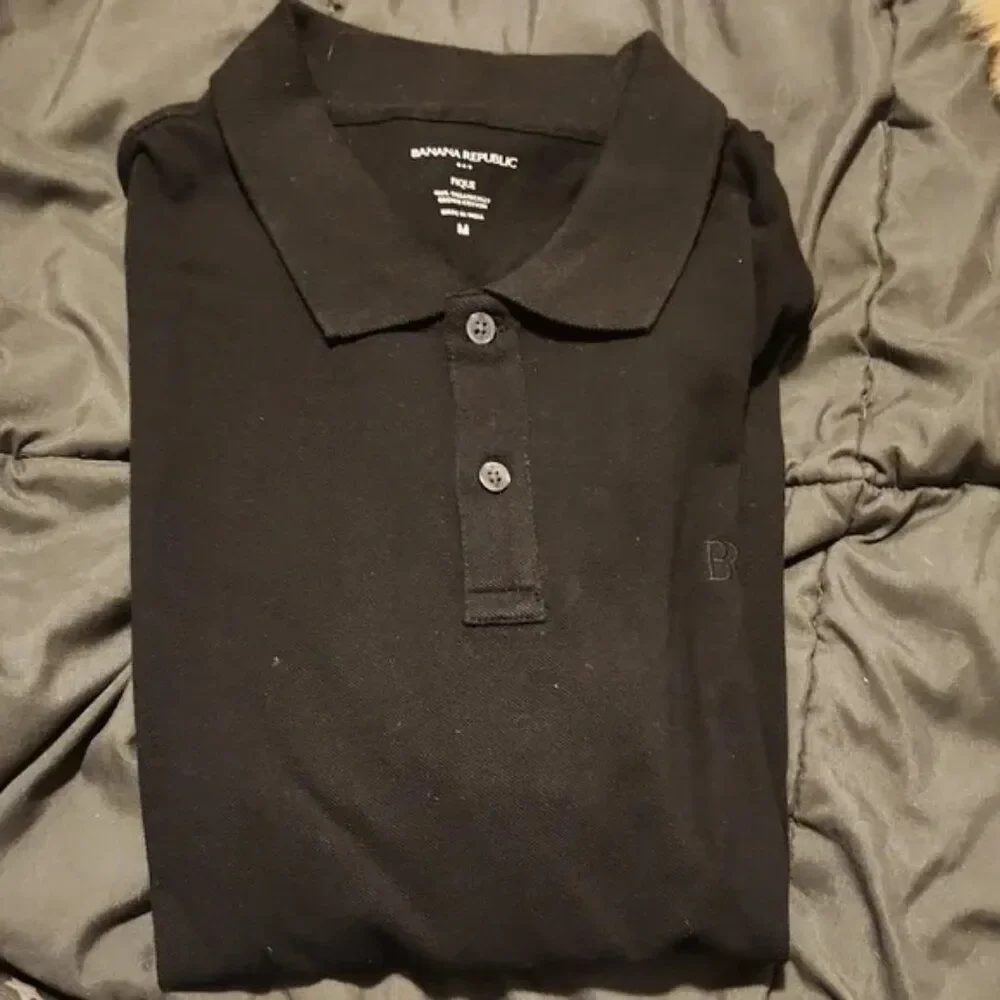 Banana Republic Black Pique Polo Shirt Mens M Organic Cotton Short Sleeve